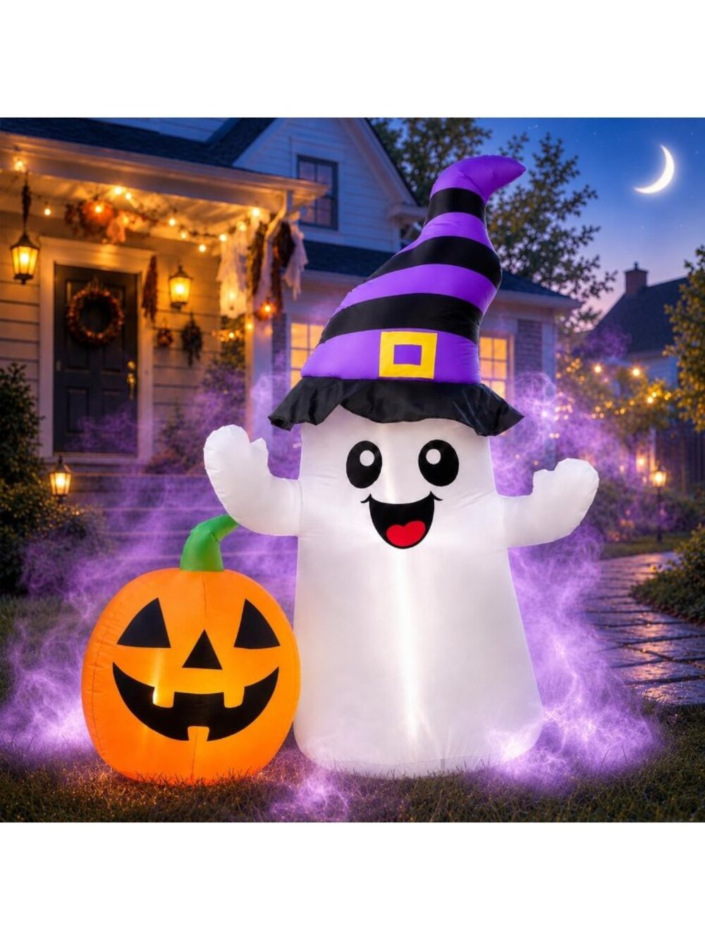 🎃5FT White Cute Ghost Halloween Inflatables Pumpkin Outdoor Porch Decorations